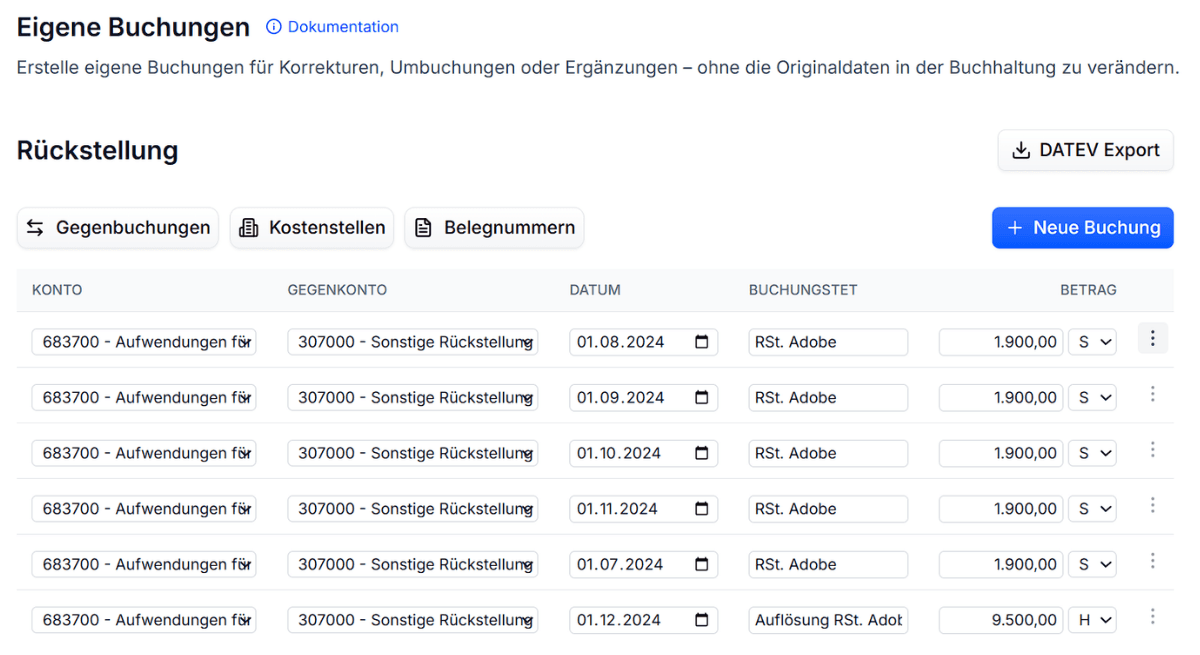 Eingabeformular für eigene Buchungen