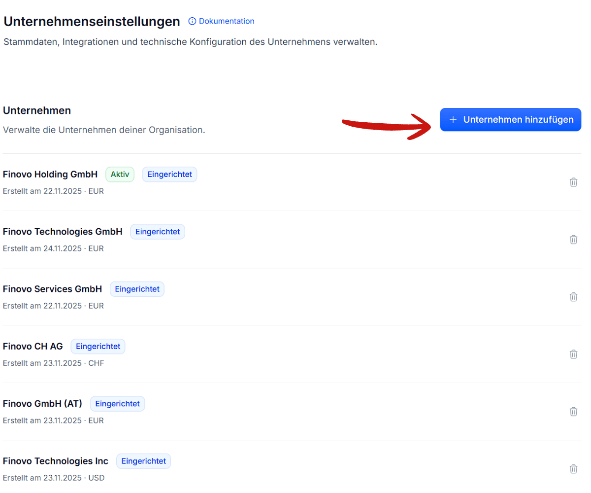 Unternehmensliste mit mehreren Gesellschaften